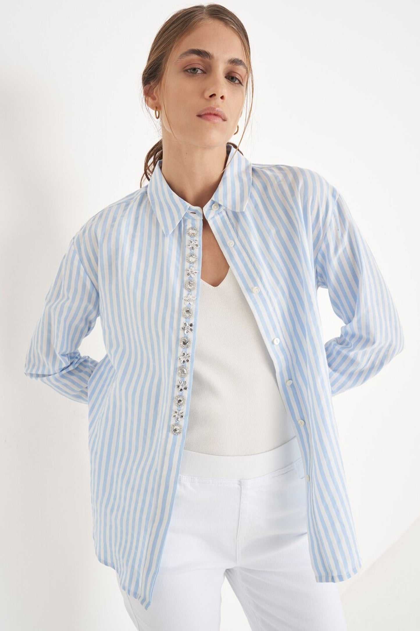 CAMISA RISCAS AZUL E BRANCA