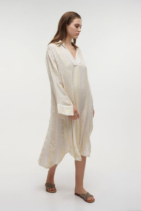 VESTIDO BEGE E DOURADO