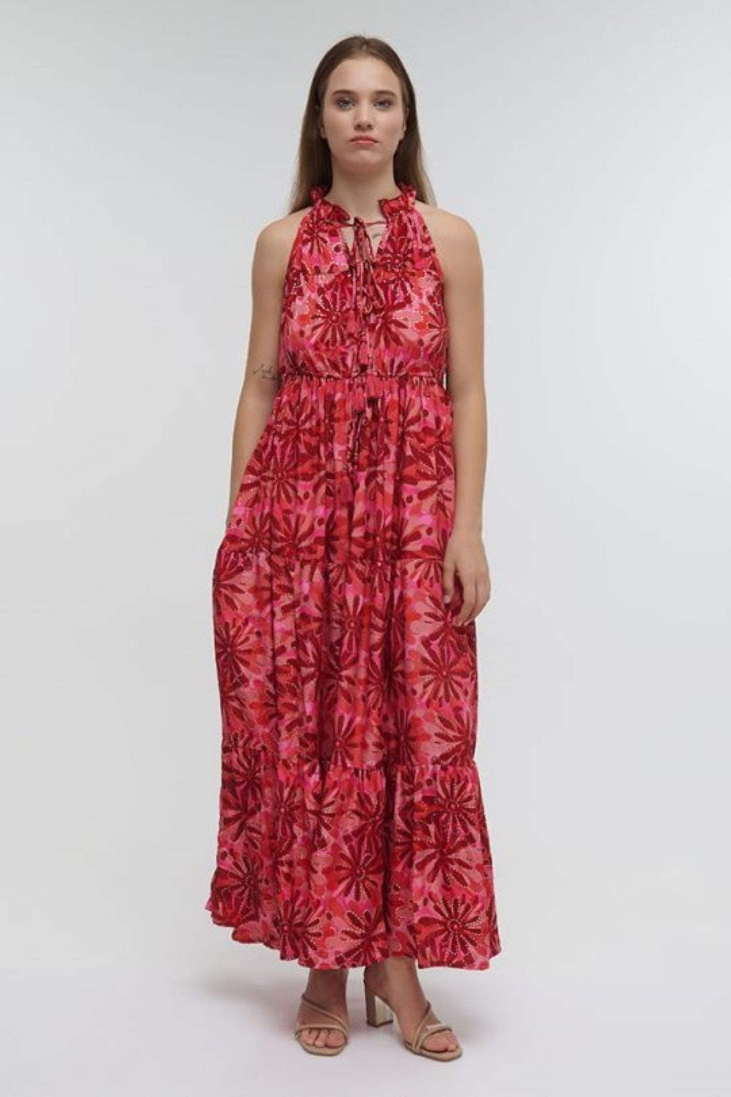 VESTIDO LONGO FLORAL ROSA