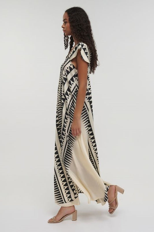 VESTIDO LONGO BEGE E PRETO