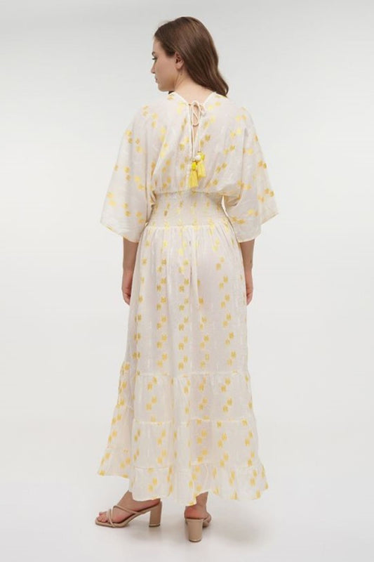 VESTIDO LONGO BRANCO E AMARELO