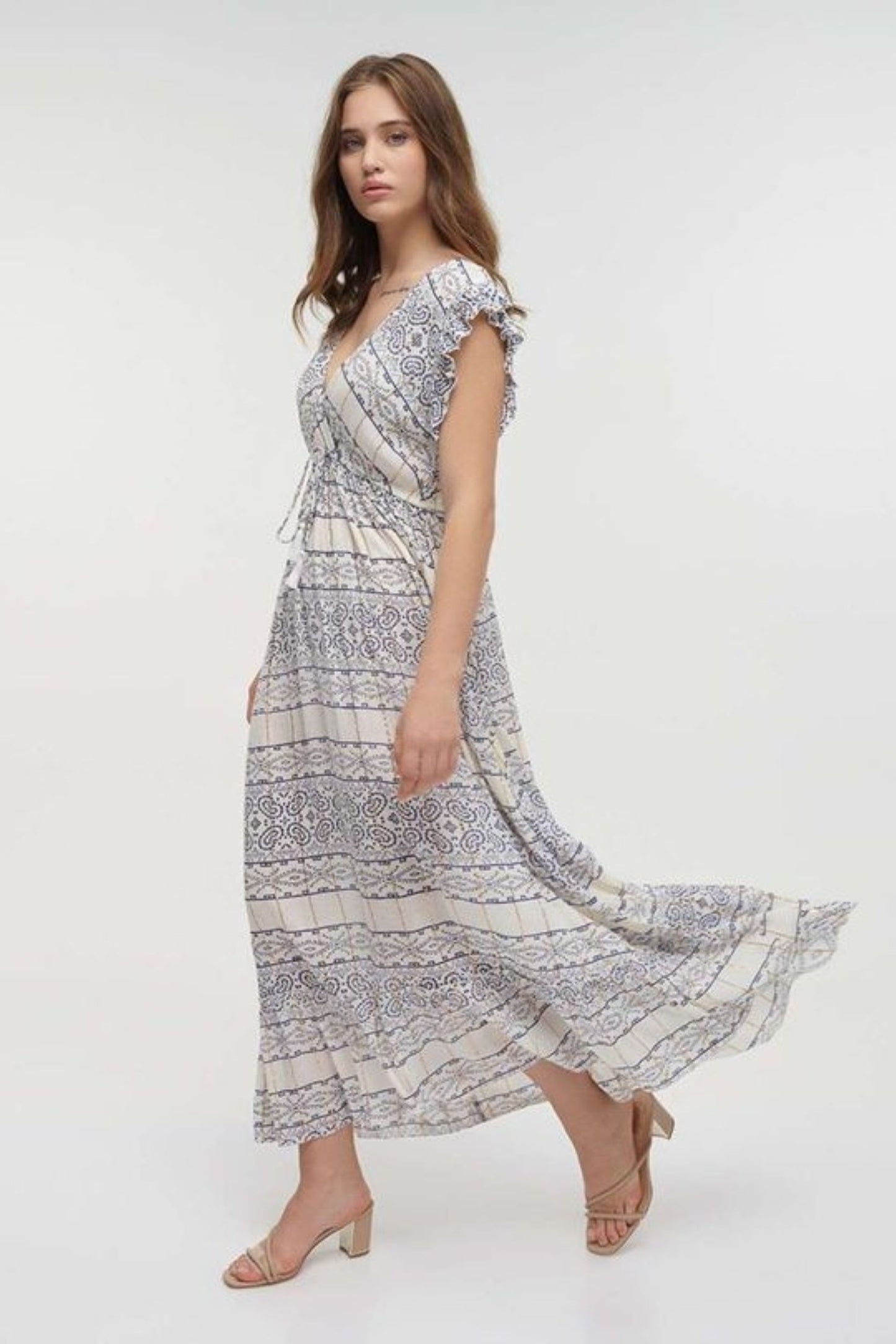 VESTIDO LONGO AZUL E BRANCO