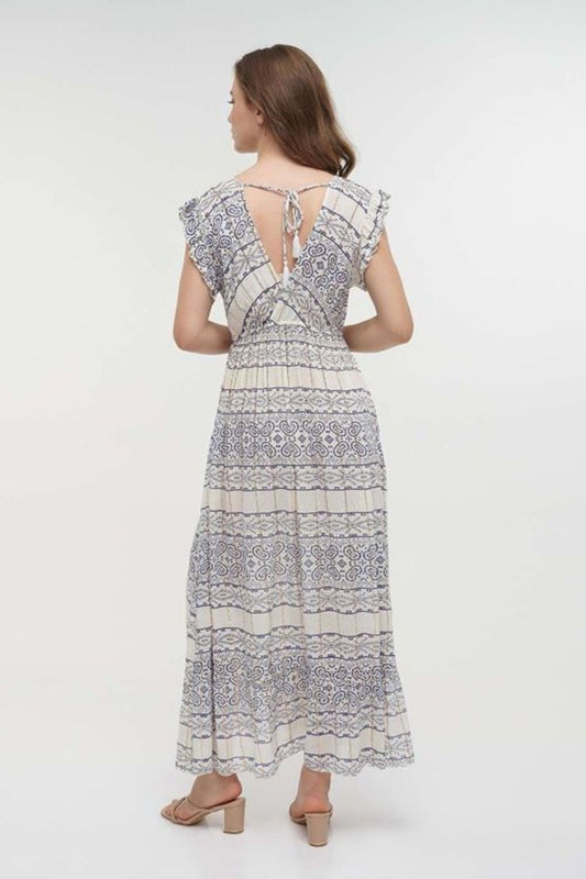 VESTIDO LONGO AZUL E BRANCO