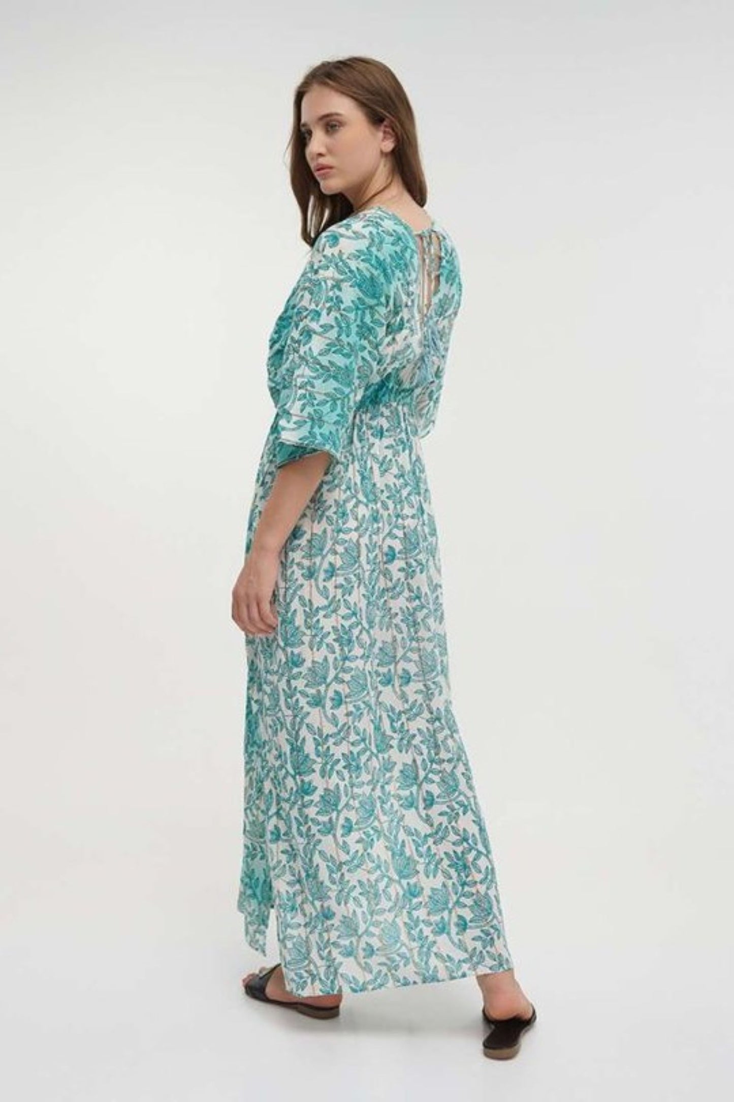 VESTIDO TURQUESA FLORAL
