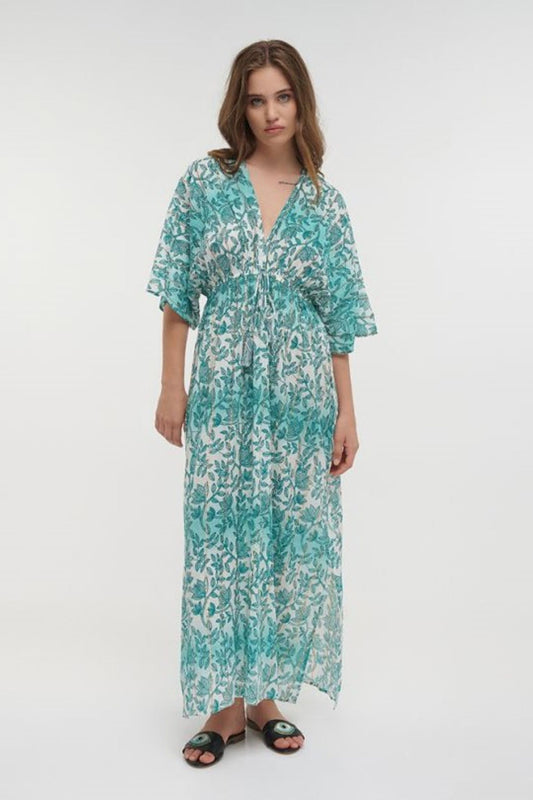 VESTIDO TURQUESA FLORAL