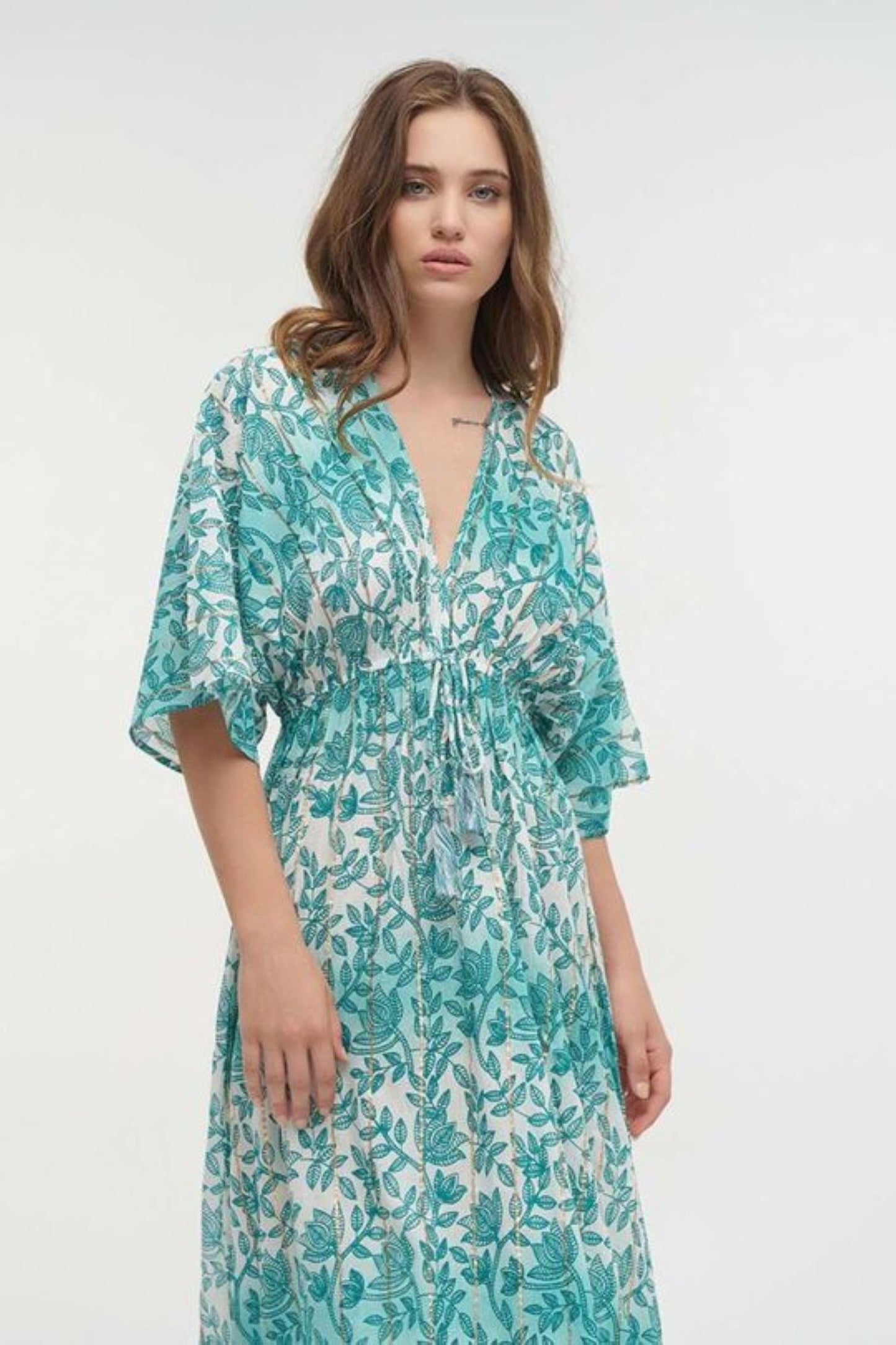VESTIDO TURQUESA FLORAL