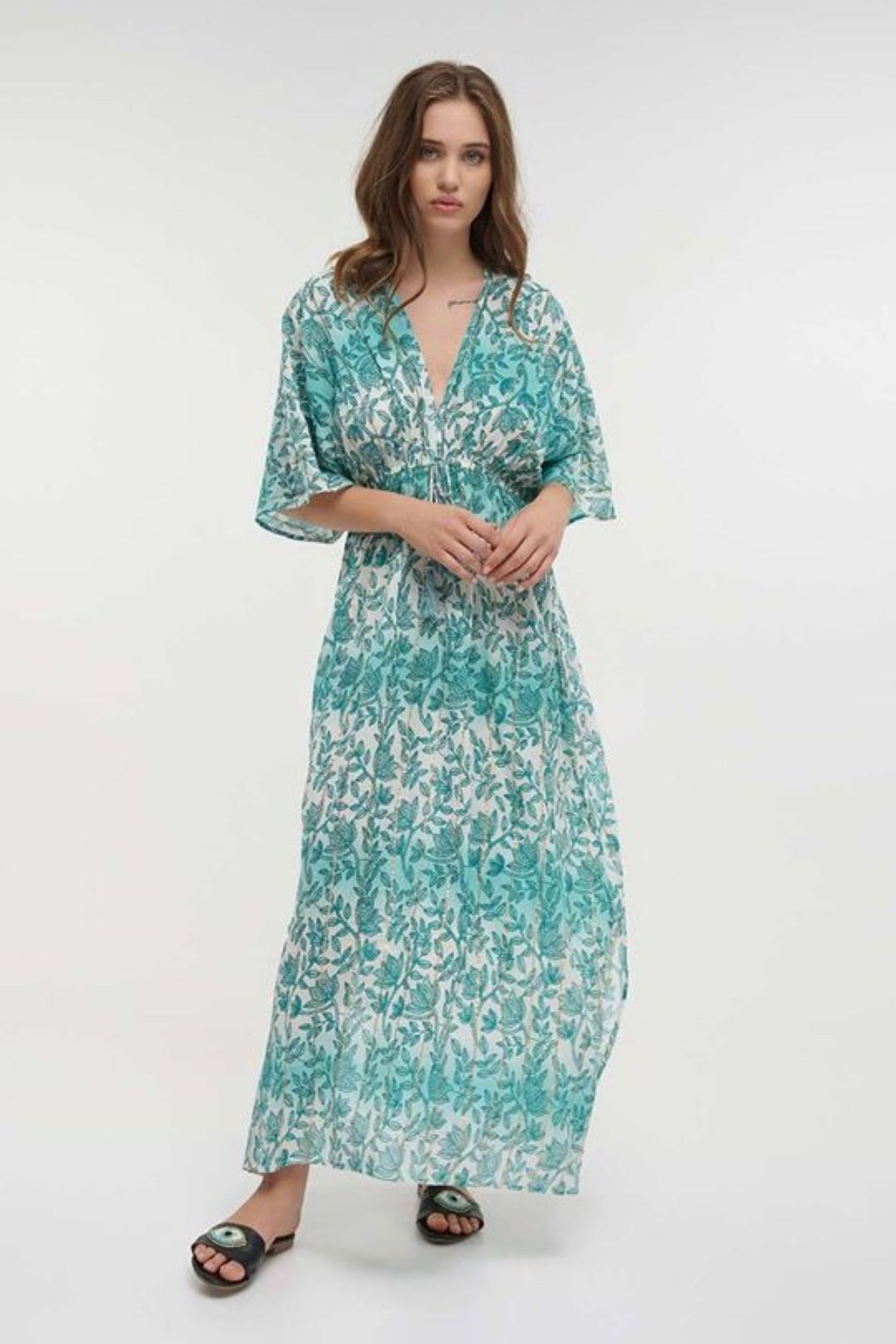 VESTIDO TURQUESA FLORAL