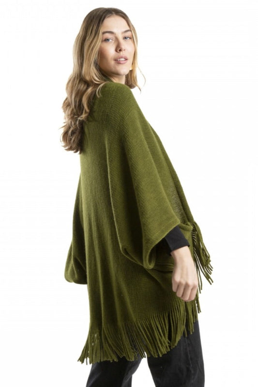 PONCHO VERDE CAQUI COM FRANJAS