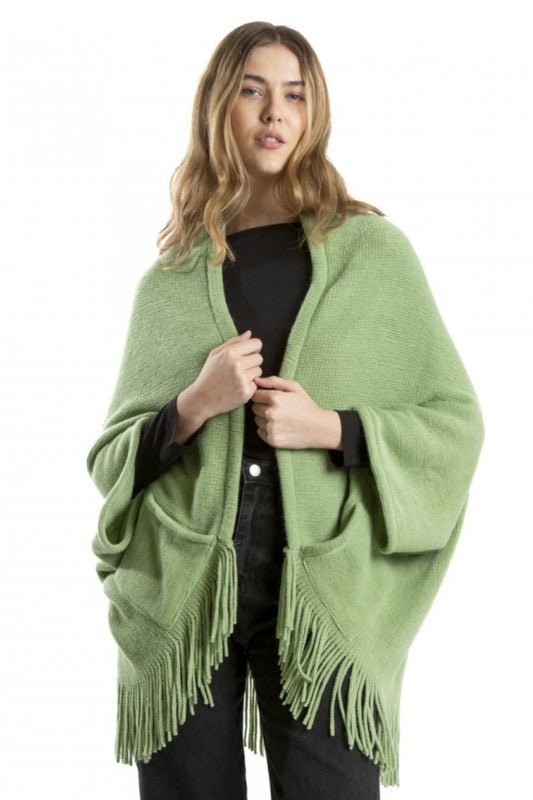 PONCHO VERDE ÁGUA COM FRANJAS