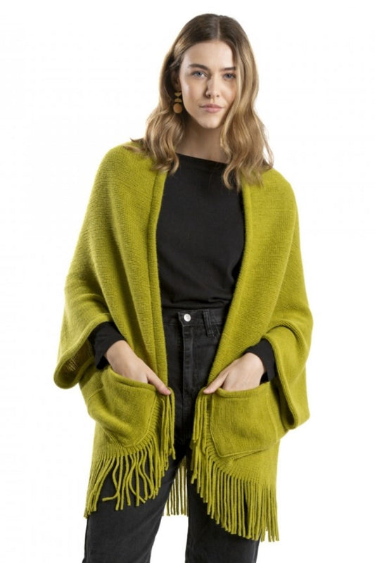 PONCHO VERDE AZEITONA COM FRANJAS