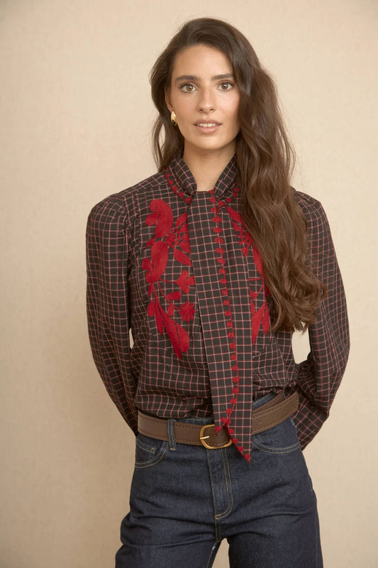 BLUSA XADREZ BORDADA