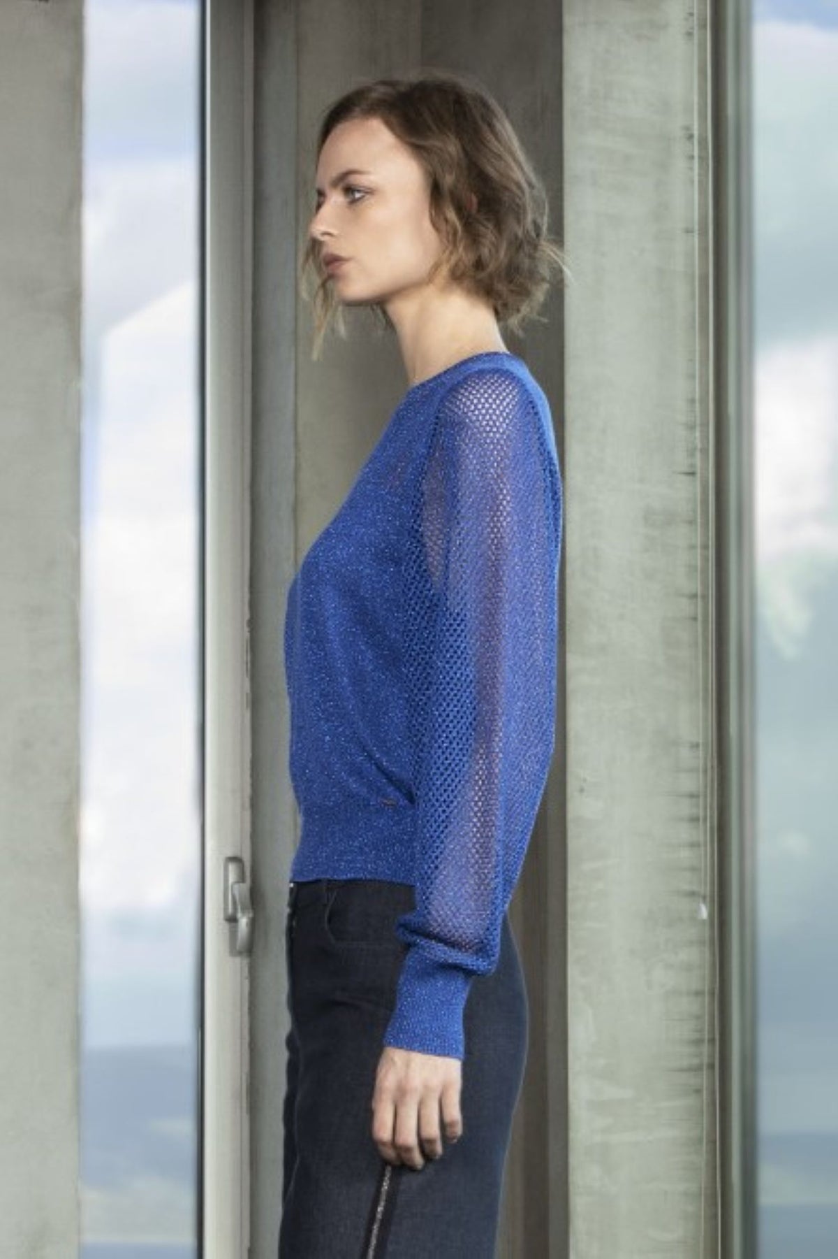 CAMISOLA EM LUREX AZUL