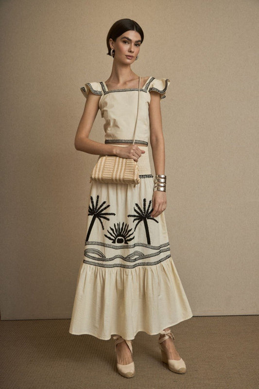 CONJUNTO TOP E SAIA BORDADO
