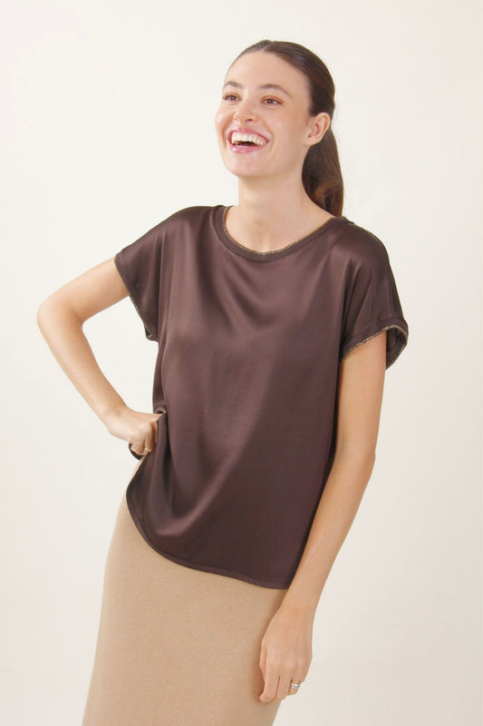 BLUSA EFEITO CETIM COM ACABAMENTO EM LUREX