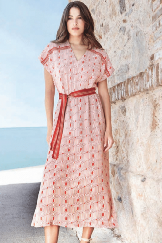 VESTIDO BRANCO E CORAL