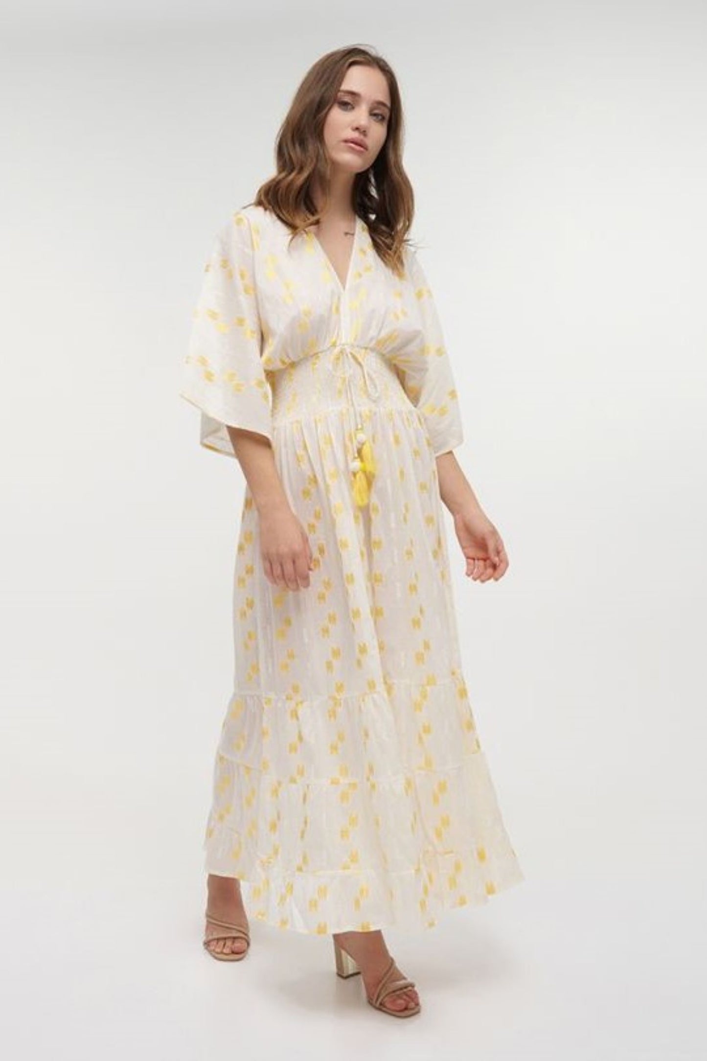 VESTIDO LONGO BRANCO E AMARELO