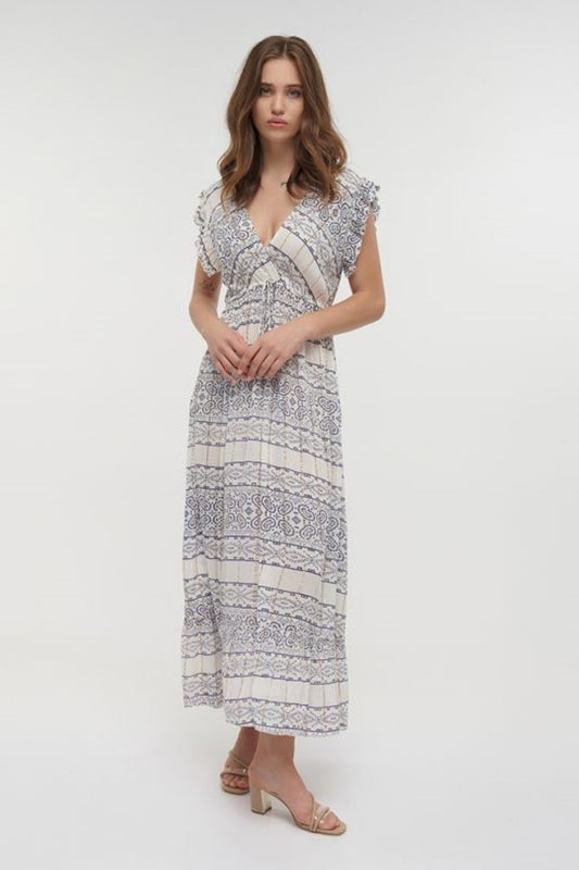 VESTIDO LONGO AZUL E BRANCO