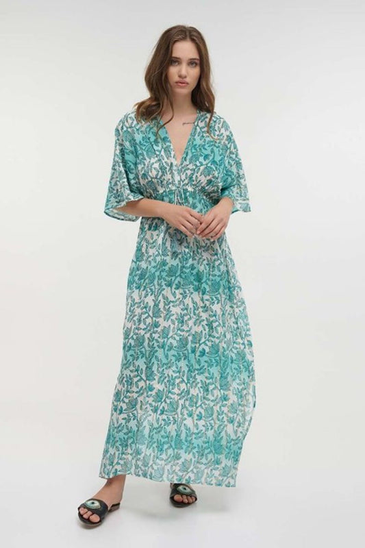 VESTIDO TURQUESA FLORAL